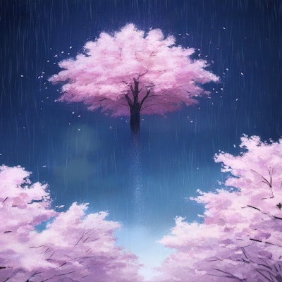 桜舞う雨の夜