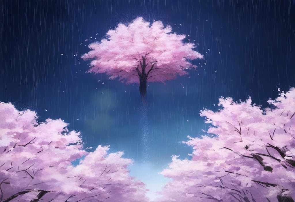桜舞う雨の夜