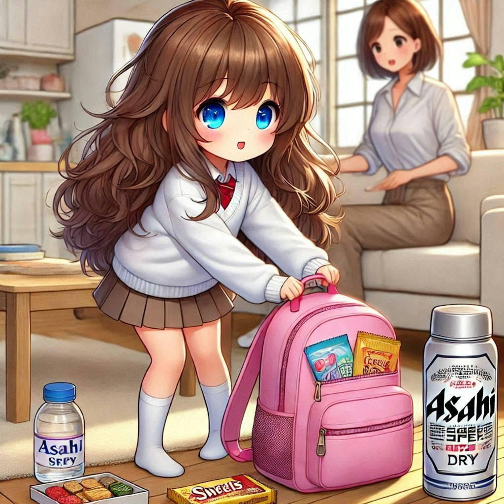 遠足の準備をしている小さな女の子