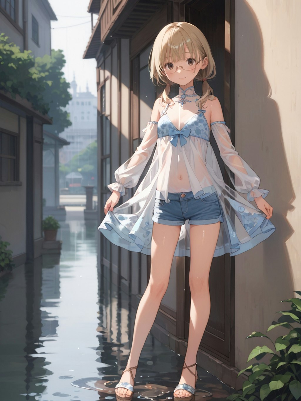 雨の街の服