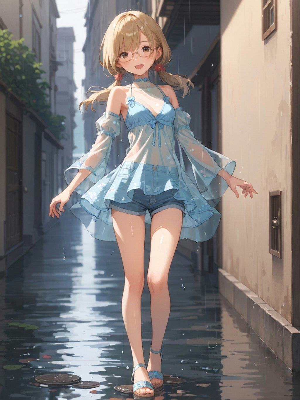 雨の街の服