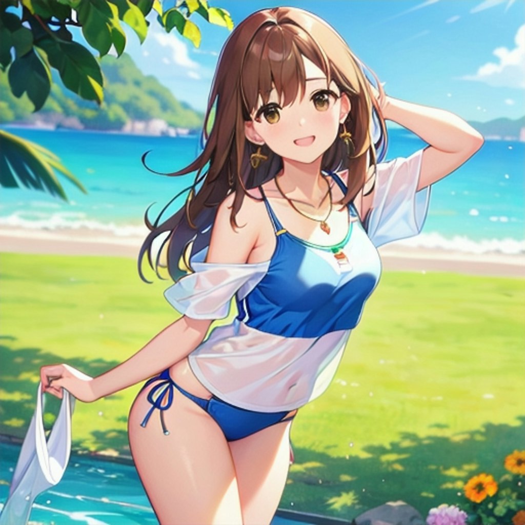 海辺の木陰でグラビア撮影👙💕✨