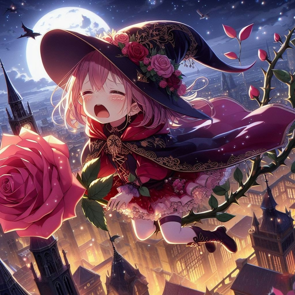 【謎画像】薔薇にまたがり空を飛ぶ魔法使いちゃん