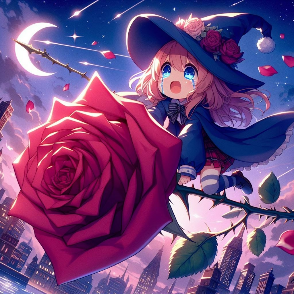 【謎画像】薔薇にまたがり空を飛ぶ魔法使いちゃん