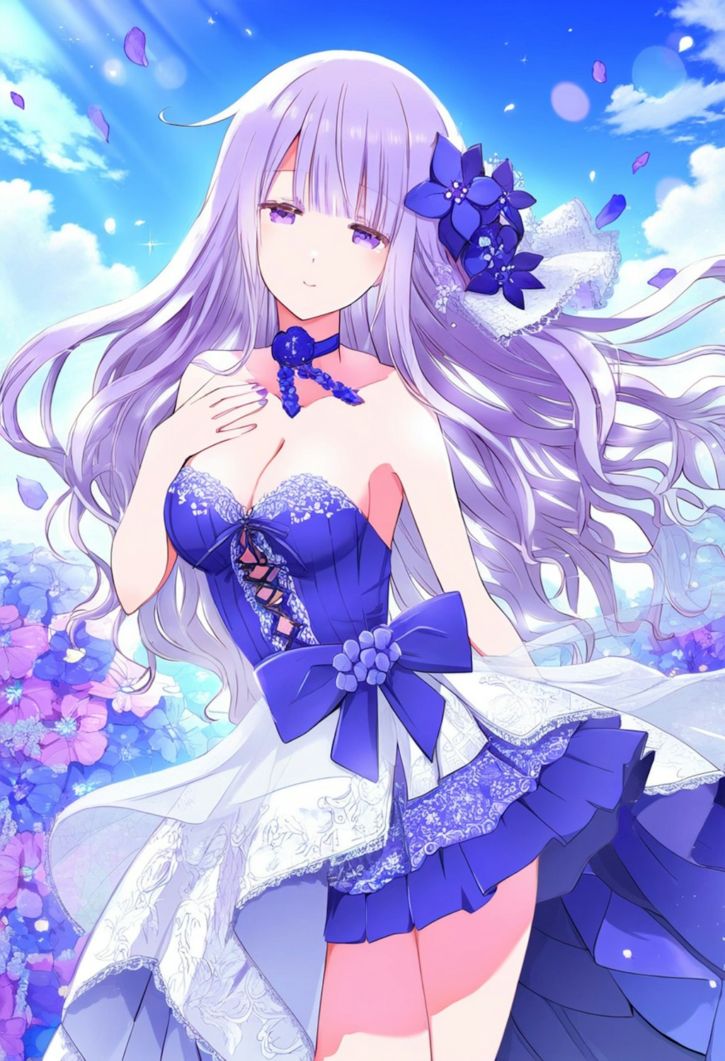 Blue Purple Flower Crowd Classical Dress