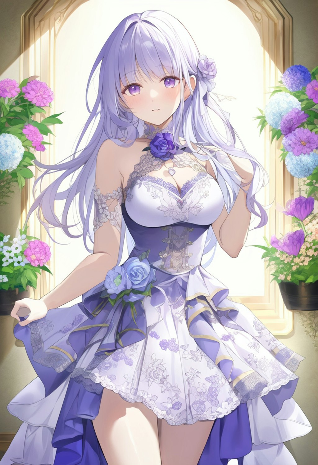 Blue Purple Flower Crowd Classical Dress