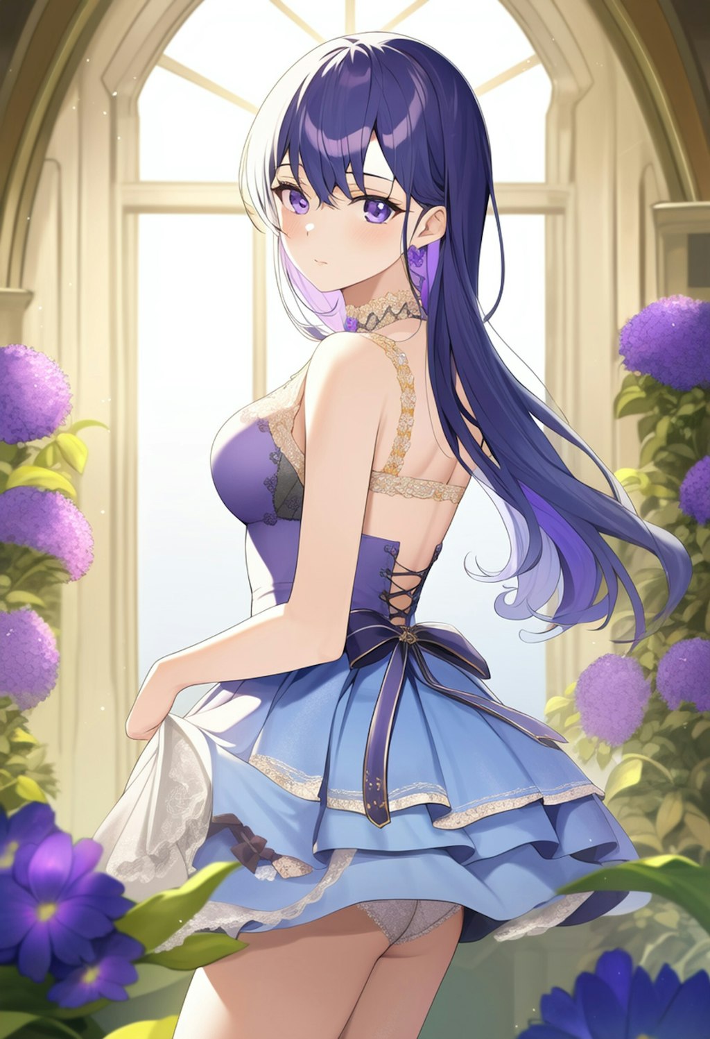 Blue Purple Flower Crowd Classical Dress