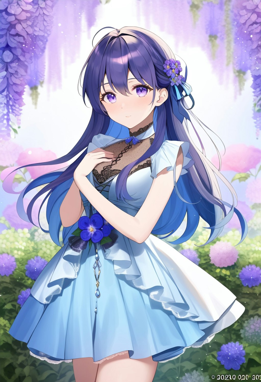 Blue Purple Flower Crowd Classical Dress