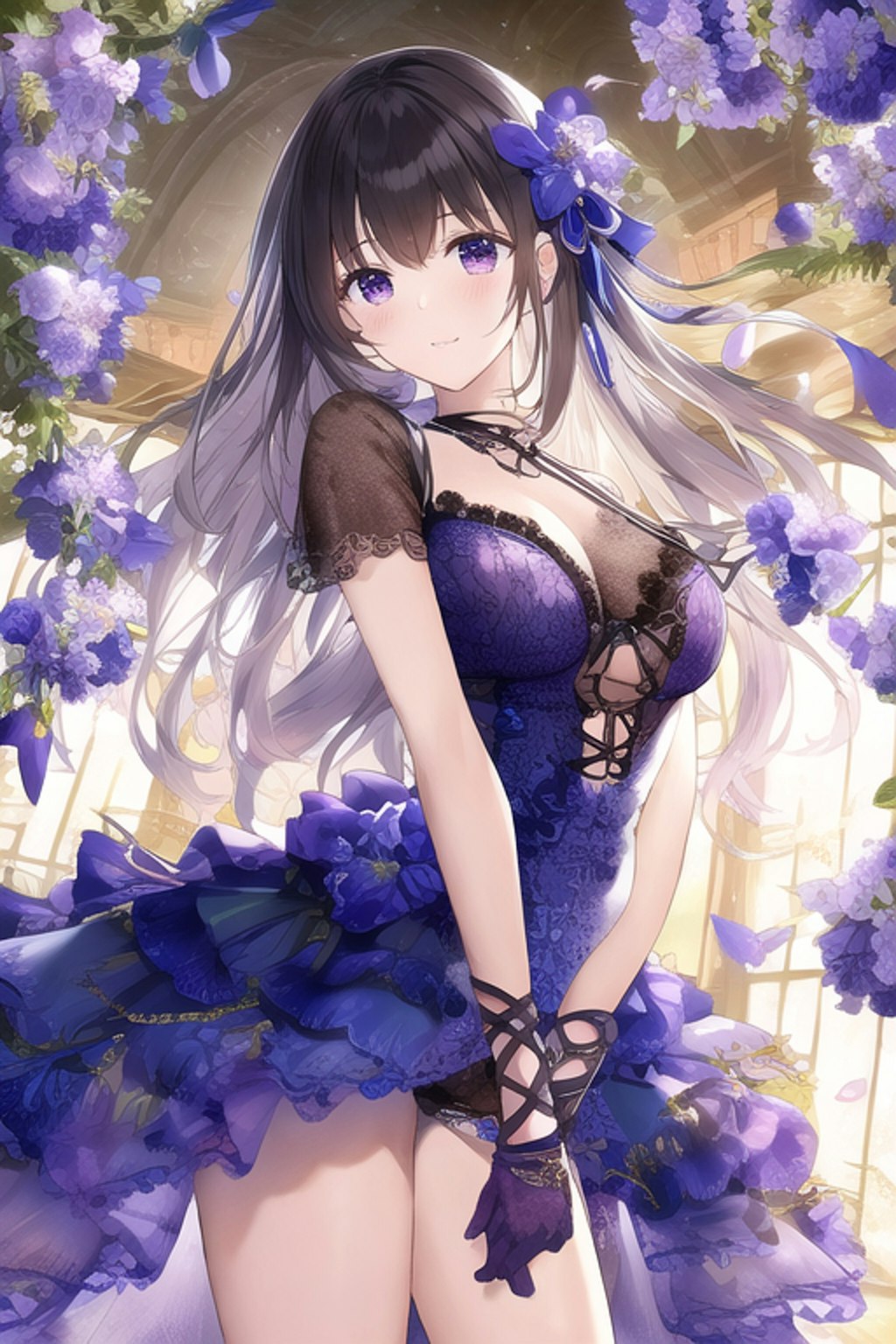 Blue Purple Flower Crowd Classical Dress