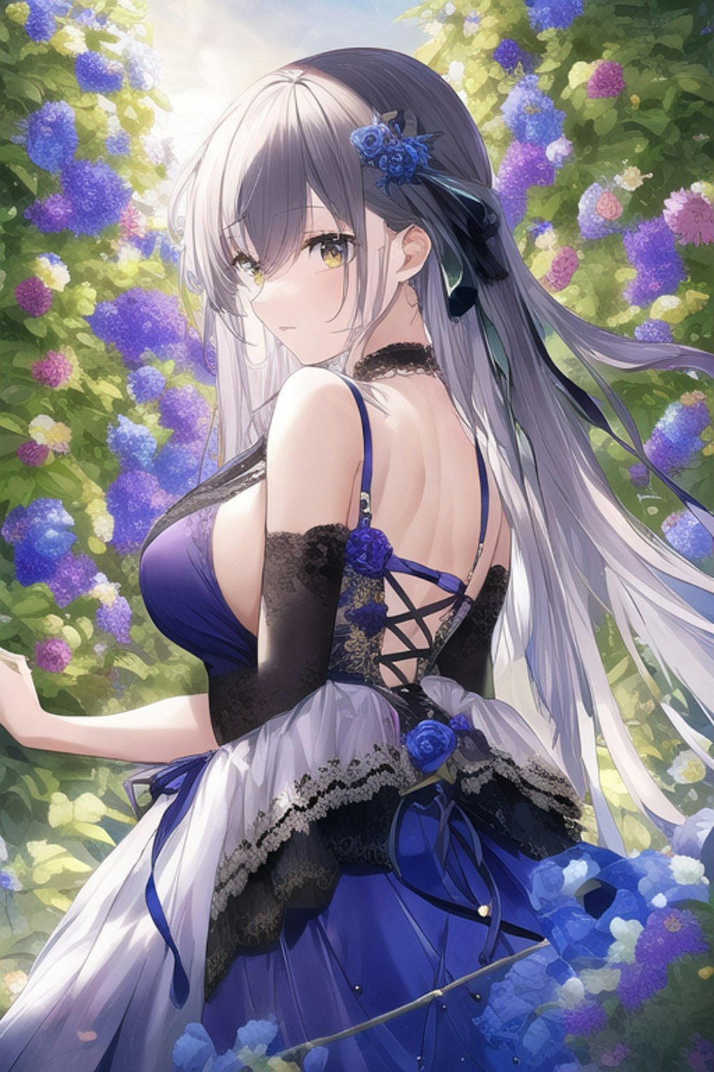 Blue Purple Flower Crowd Classical Dress