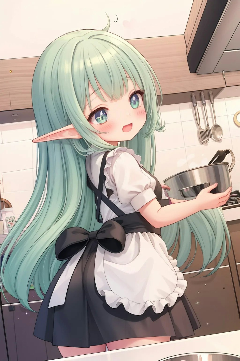 料理するエルフの新妻ちゃん