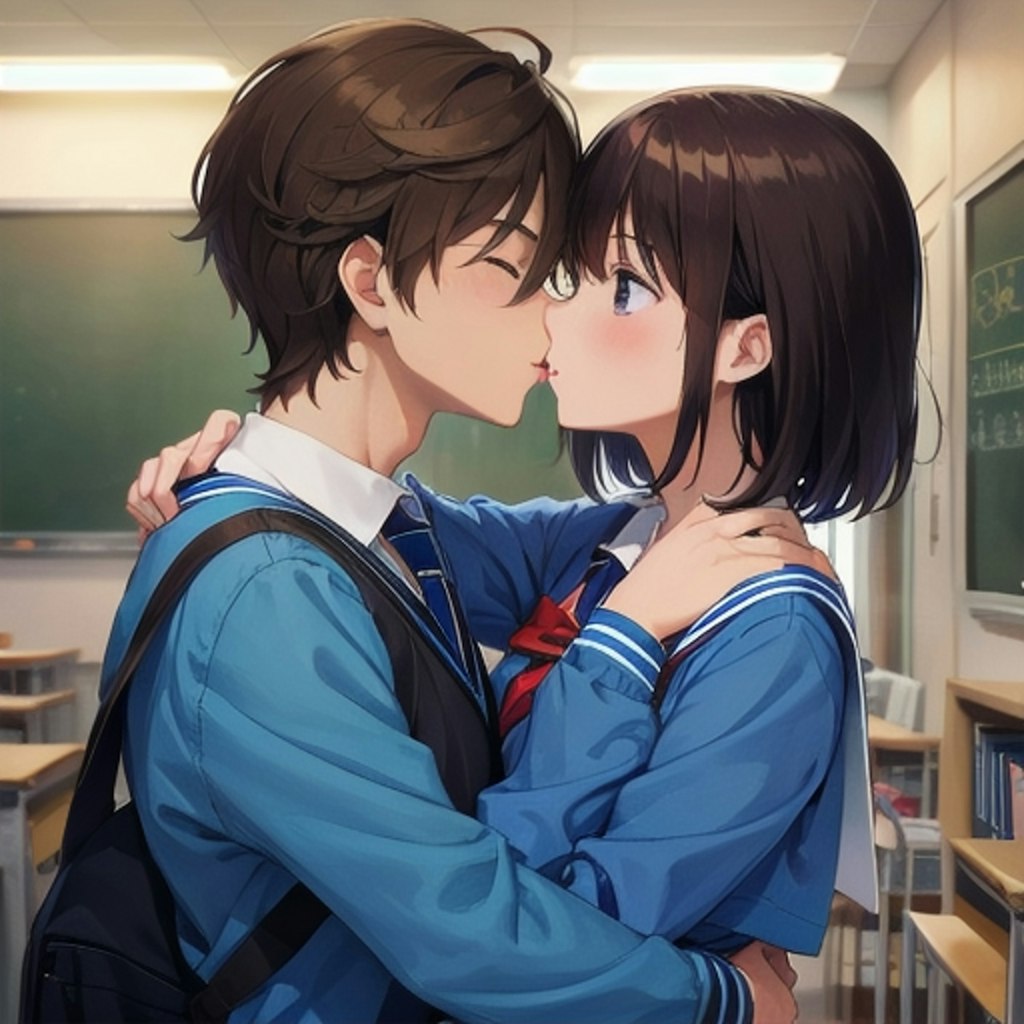 学校でキス