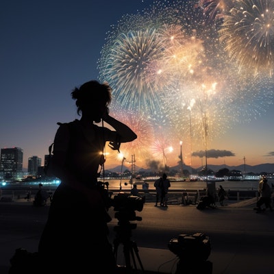 花火サプライズ！？ 　実は横浜の打ち上げ花火はコロナの影響で予告なしシークレット開催が基本なので見れた人はラッキー。　いいえ事前に予測してタイミングを狙ってましたのカメラマンとその仲間たち。