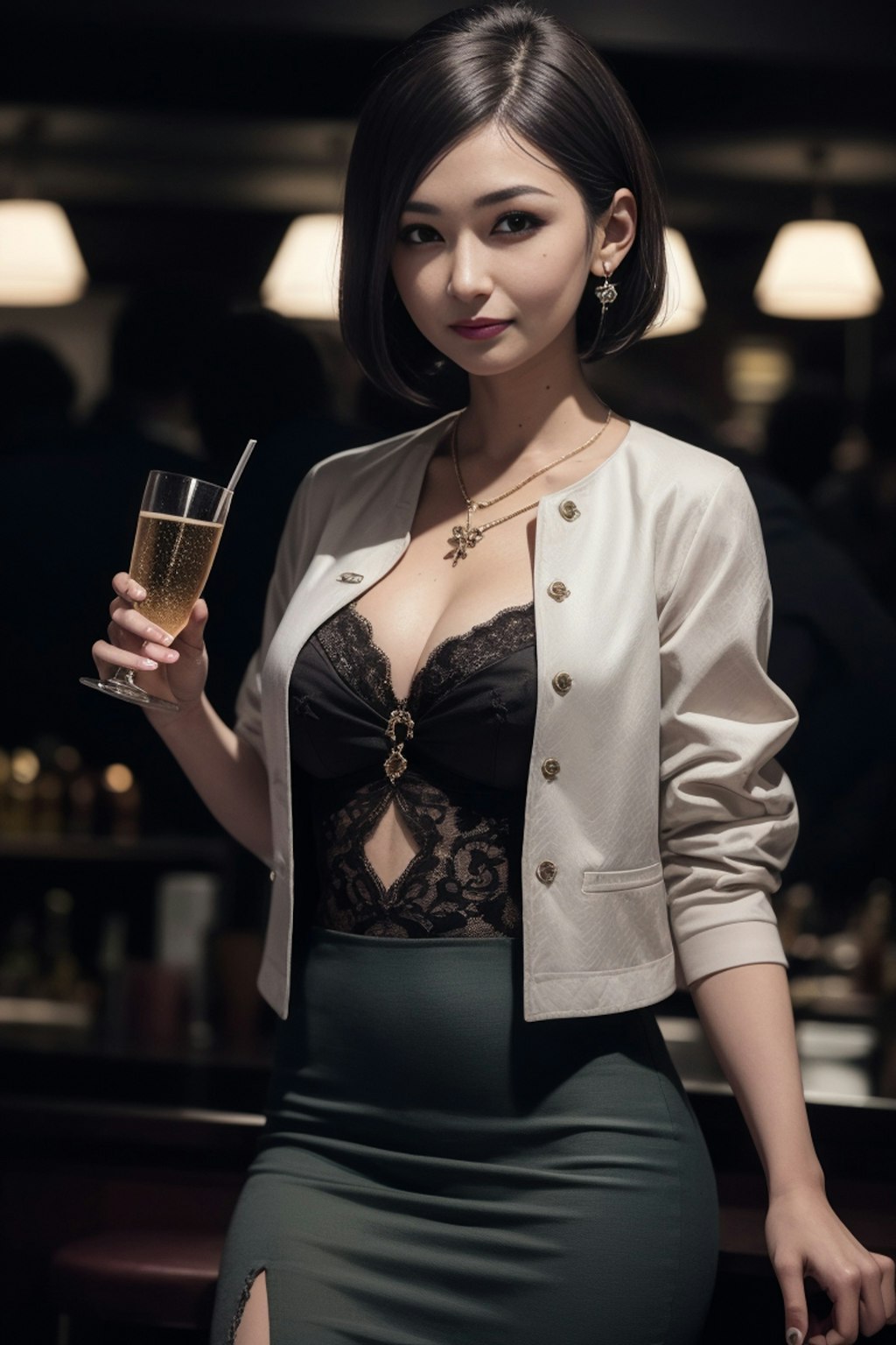 シャンパンを飲む熟女