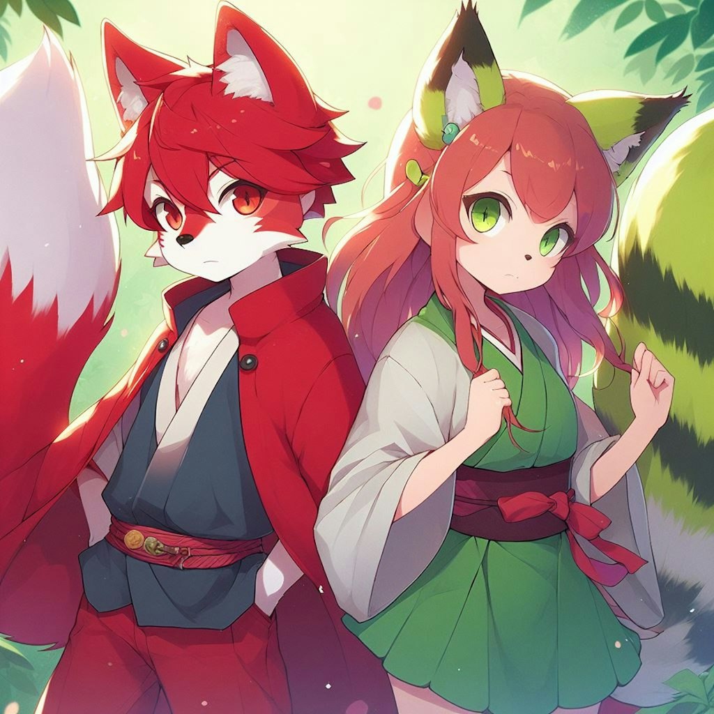 赤い狐と緑の狸