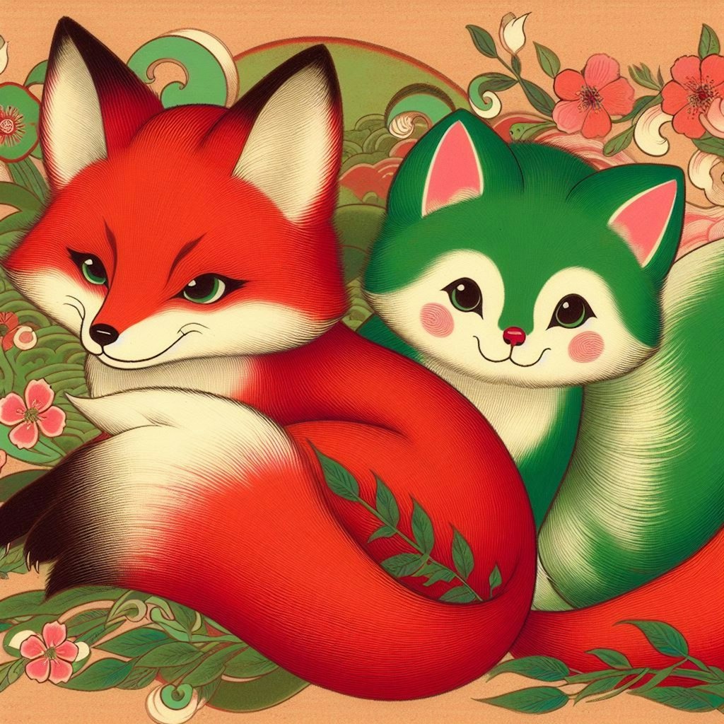 赤い狐と緑の狸