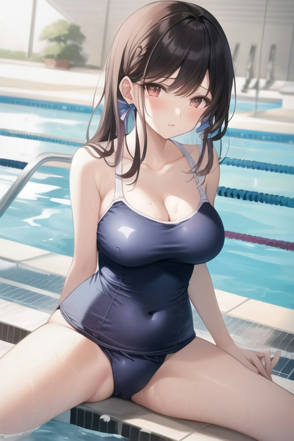 練習(夏休みなので泳ぎの練習をしにきた水着少女)