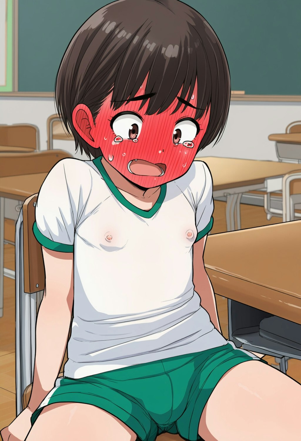 下着を取って体操服一枚で授業を受ける子