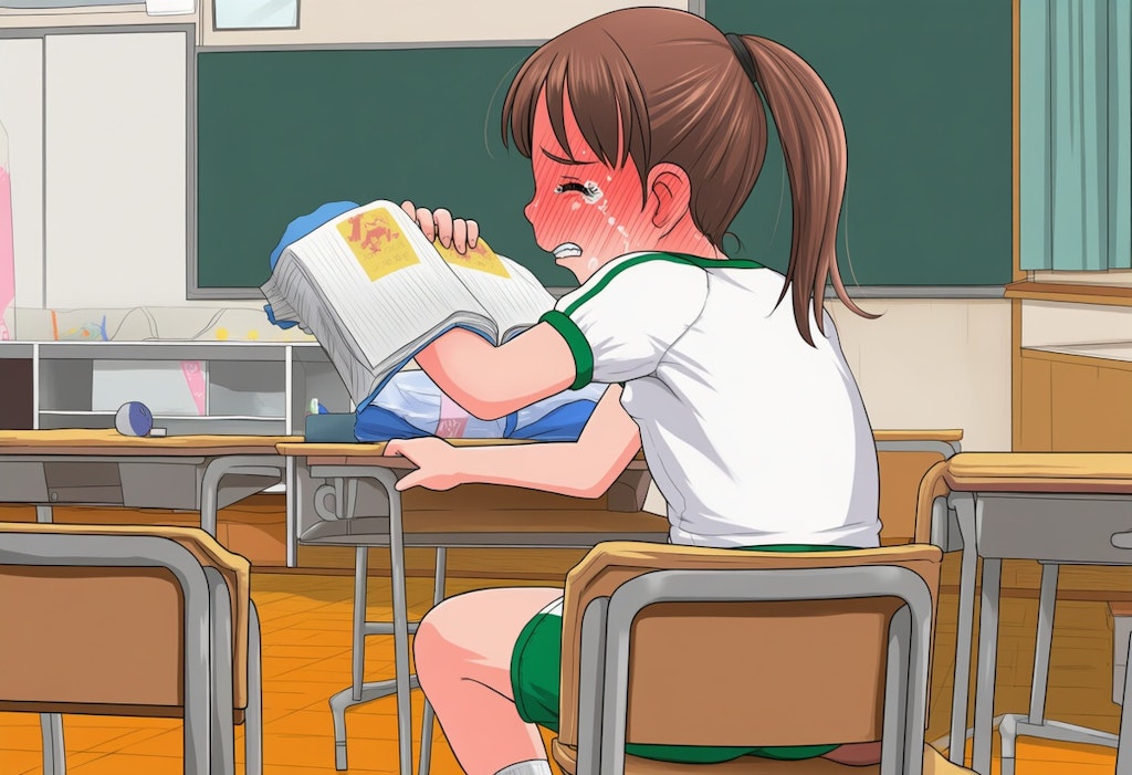 下着を取って体操服一枚で授業を受ける子
