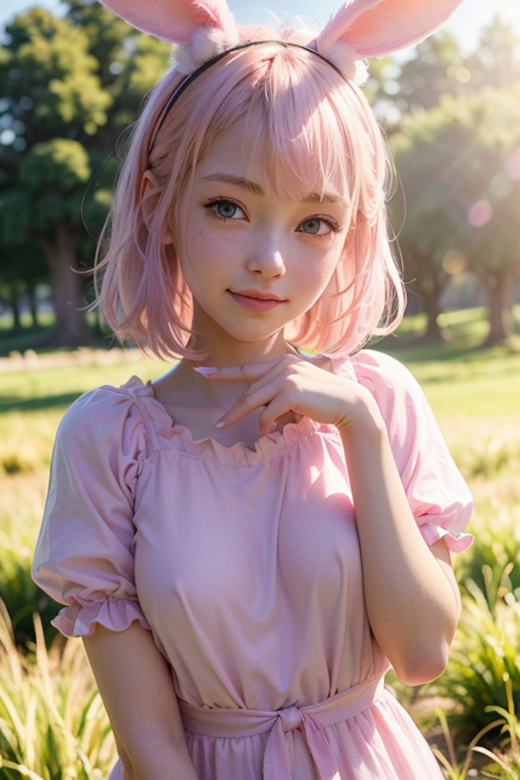 pink bunny girl on grassland