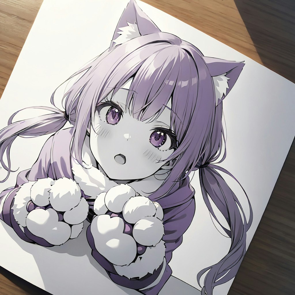 漫画風イラストの猫耳絵梨奈ちゃんとお下げ髪？の絵梨奈ちゃん❤