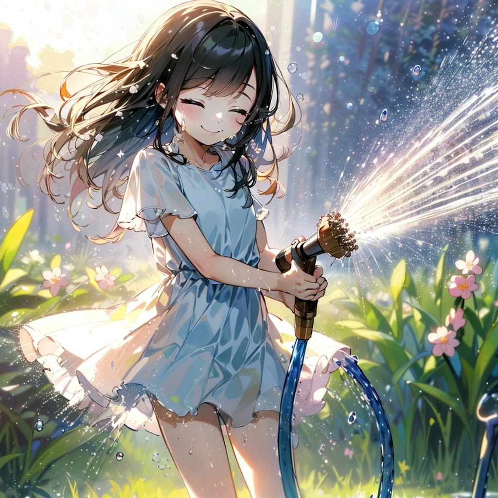 水を撒く少女②