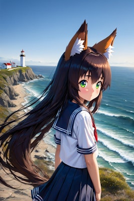 海辺の狐耳少女