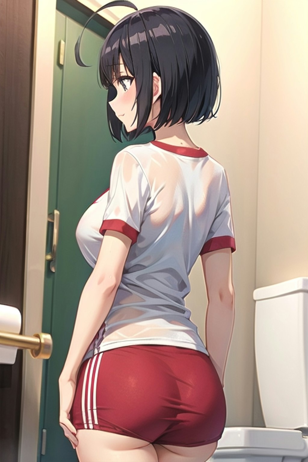 体操服と体型をどうしようかなやむ Hanako さん
