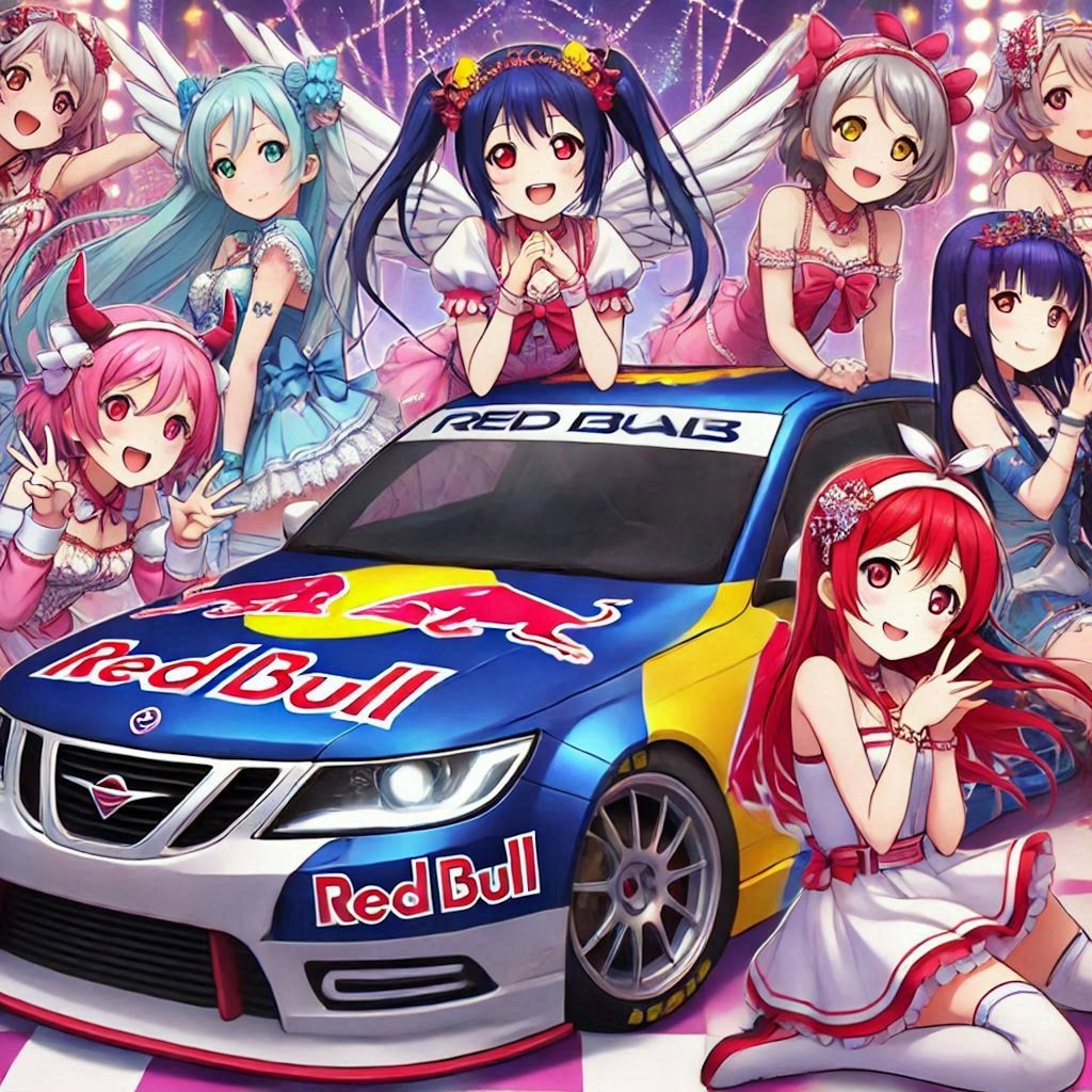 ラブライブキャラとレッドブルサーブレーシングカー