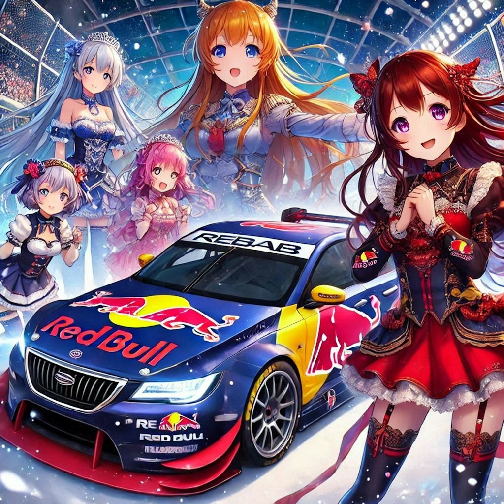 ラブライブキャラとレッドブルサーブレーシングカー