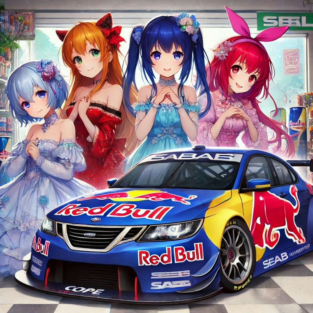 ラブライブキャラとレッドブルサーブレーシングカー