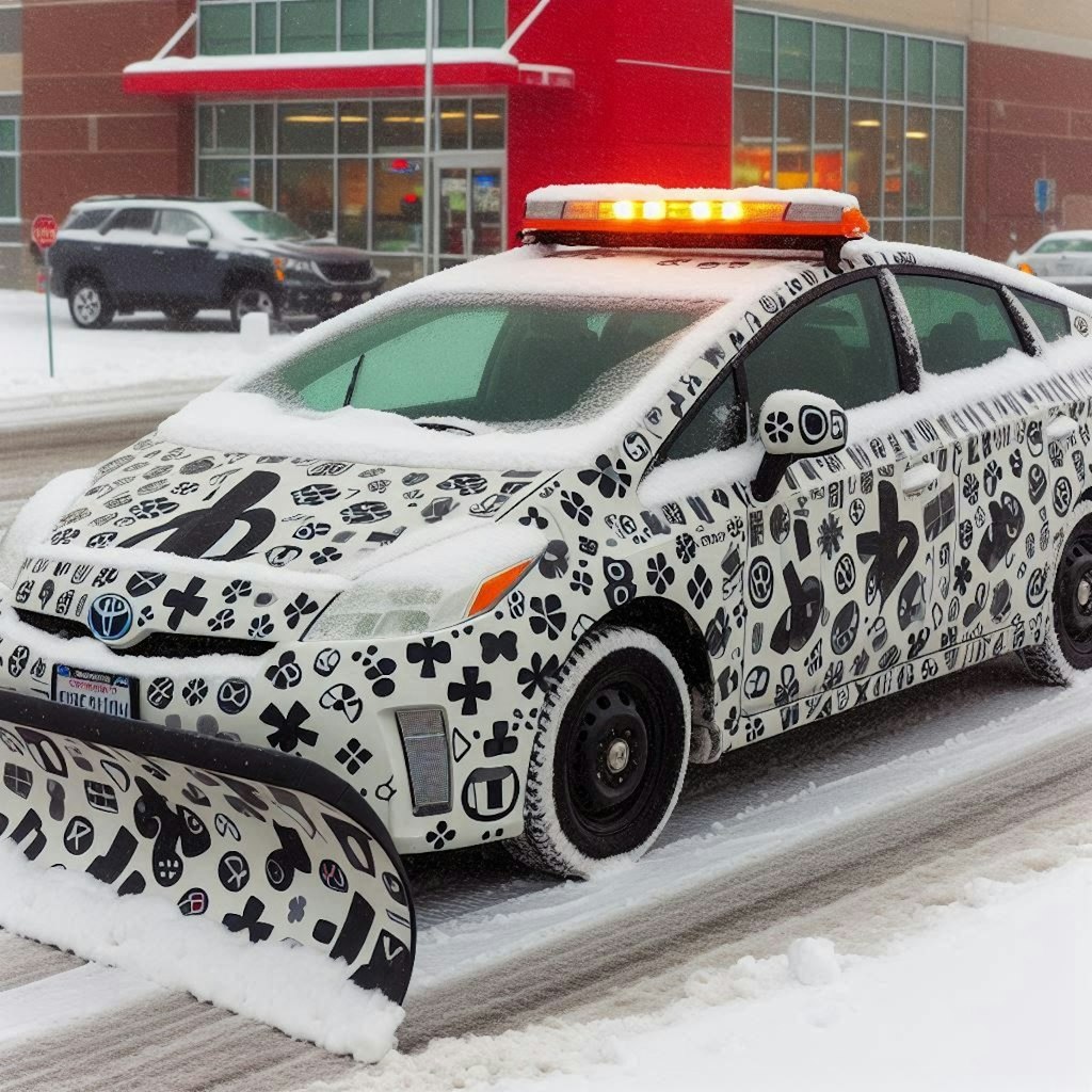 プレイステーションカラーのトヨタプリウス除雪車