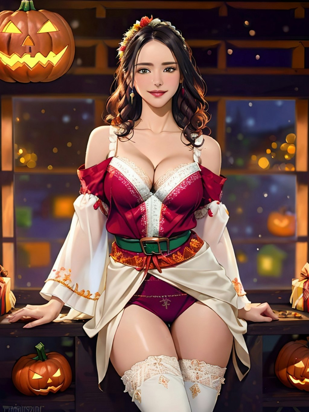 働くお姉さん、ハロウィンからクリスマスに衣装替