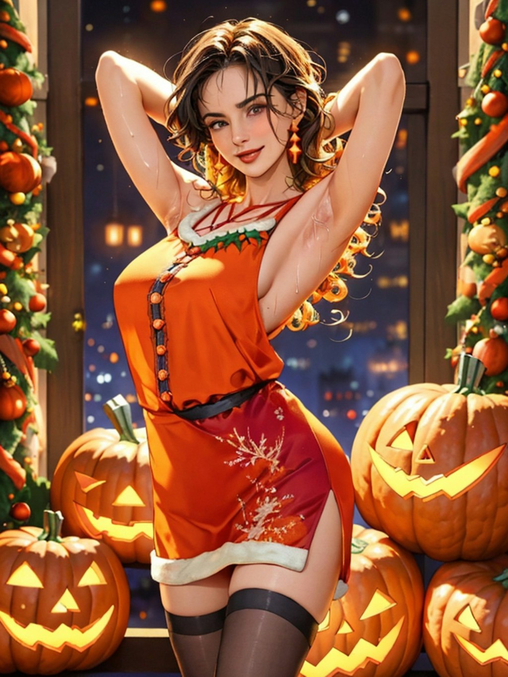 働くお姉さん、ハロウィンからクリスマスに衣装替