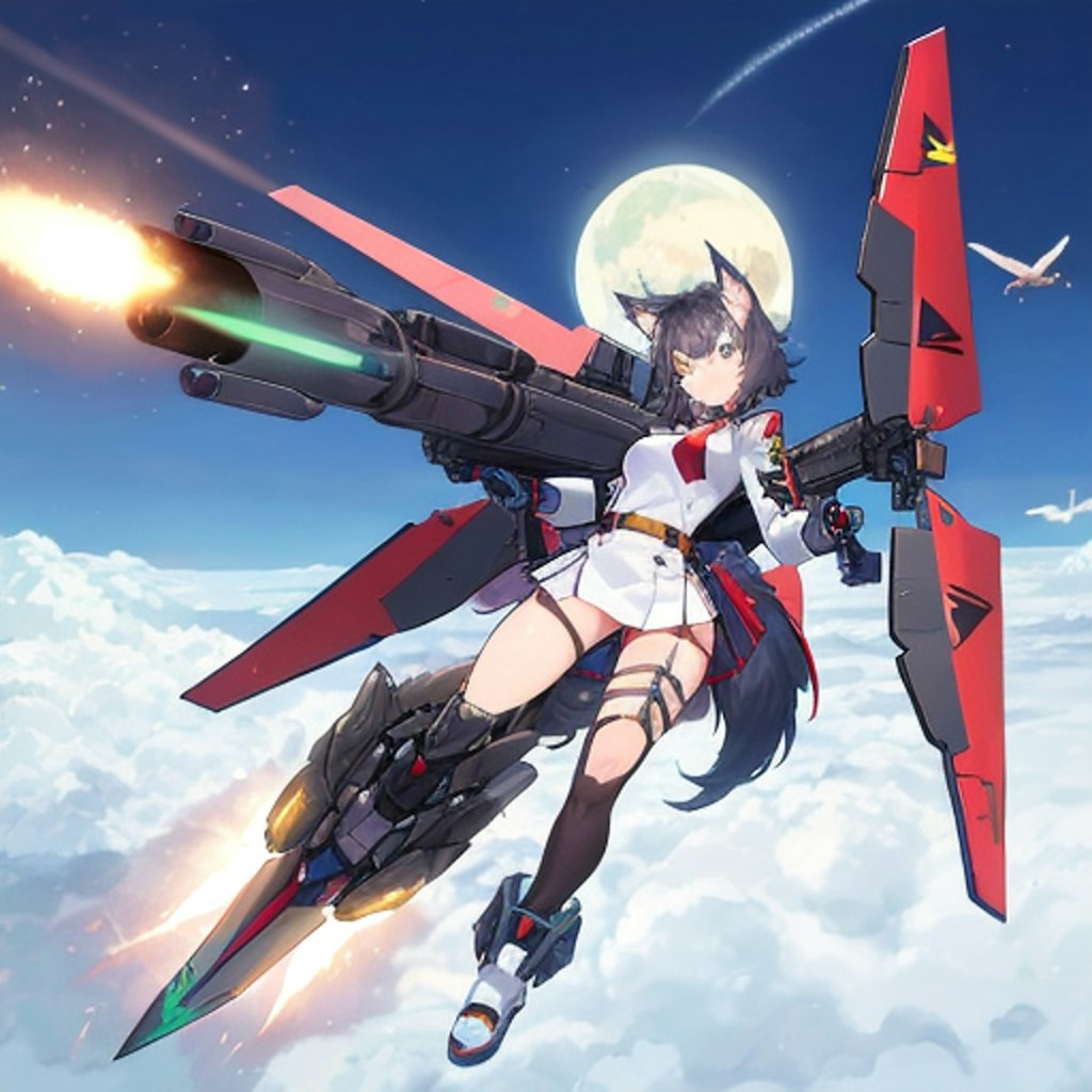 ガルムとオルトロス(メカ)とF-117ナイトホークの女の子