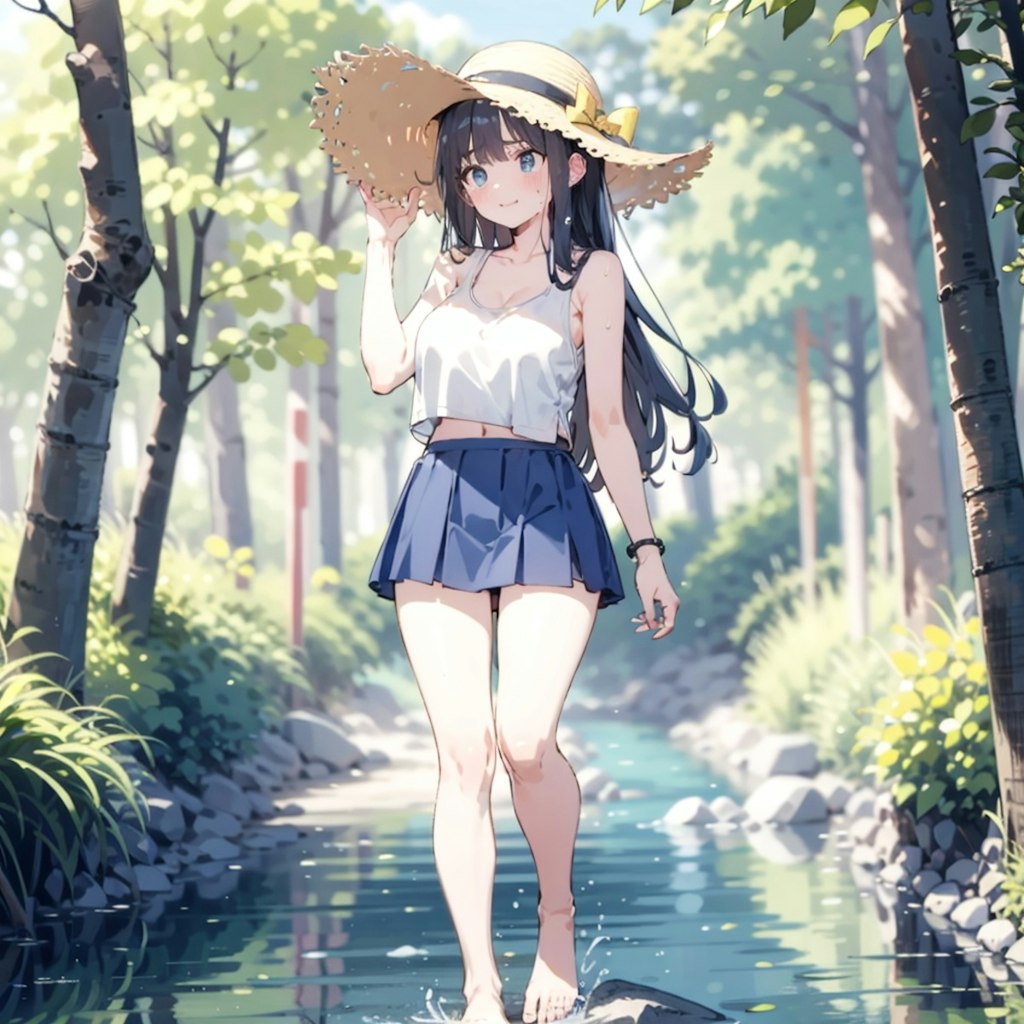 夏の山で