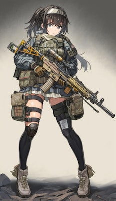 重装備のミニスカ女性兵士