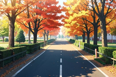 紅葉並木の通学路