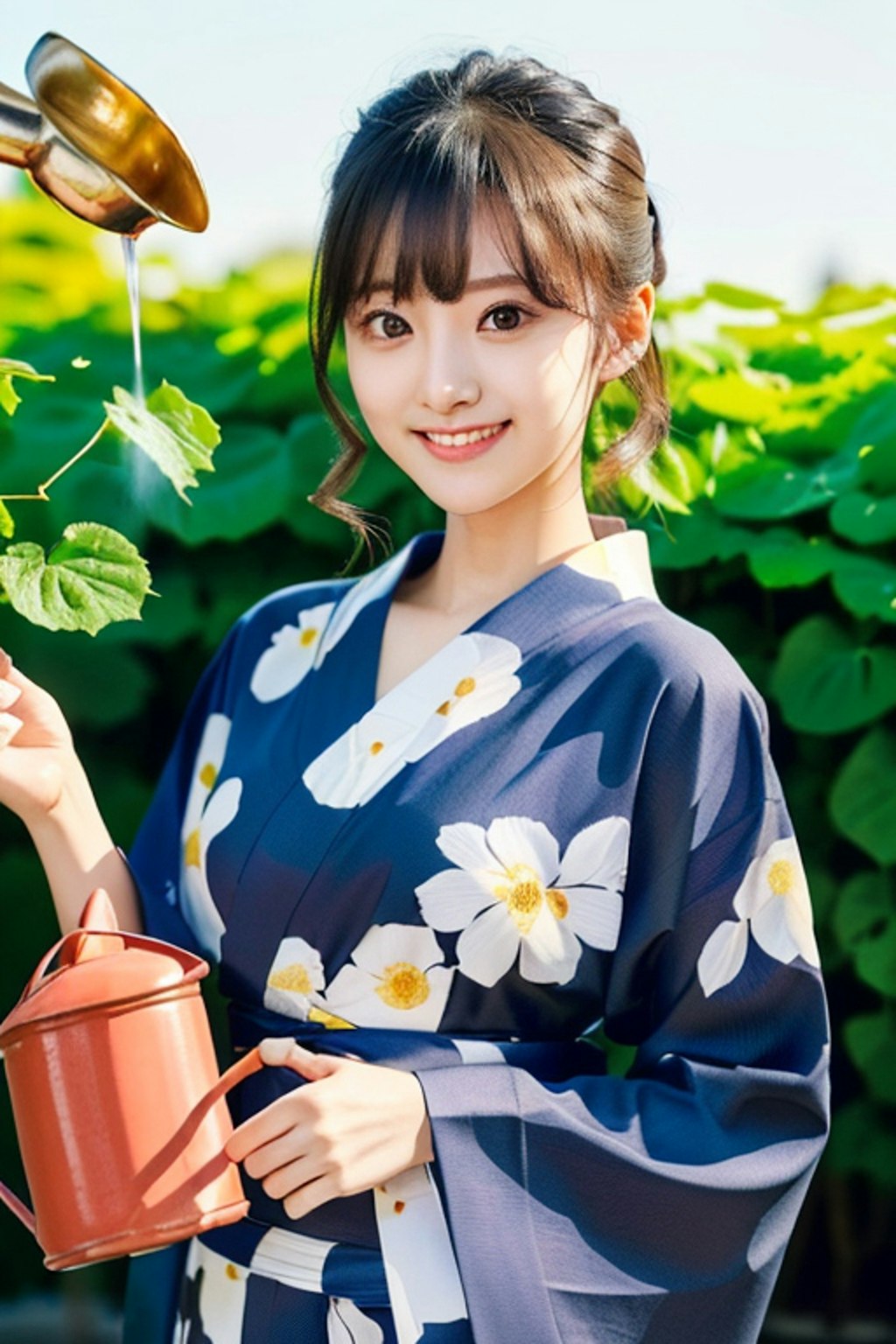 アサガオに水やり