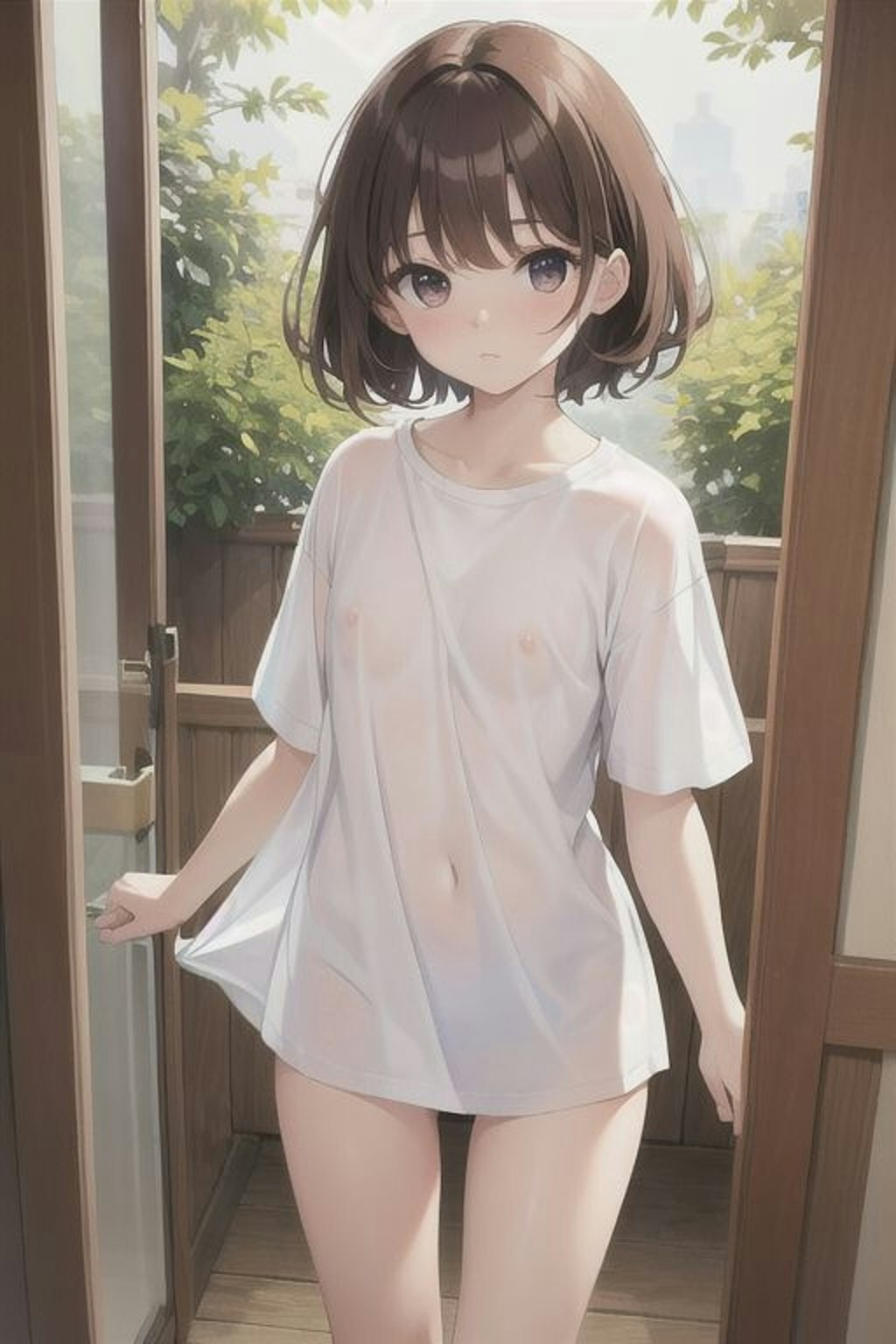 白いTシャツの女の子