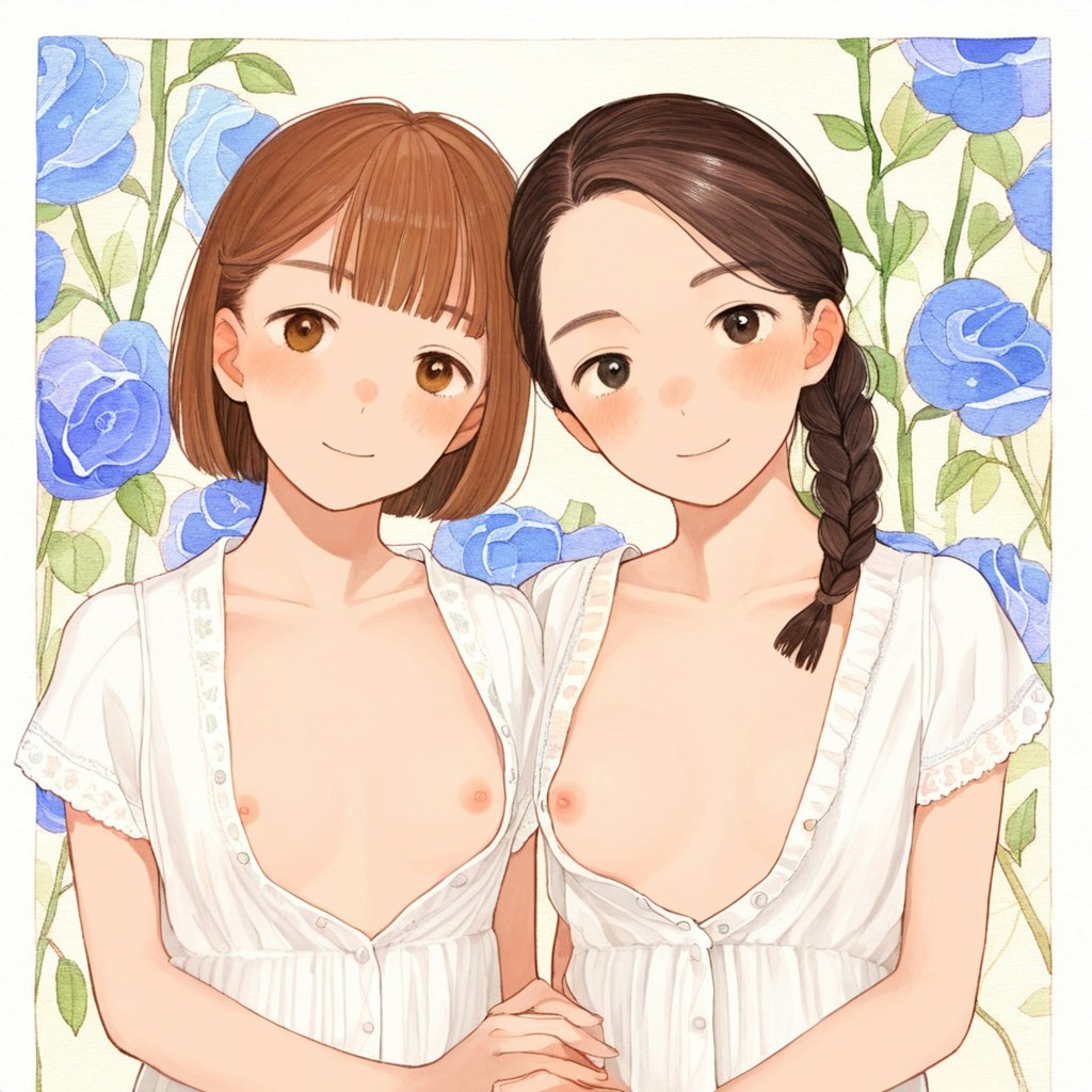 花と少女二人