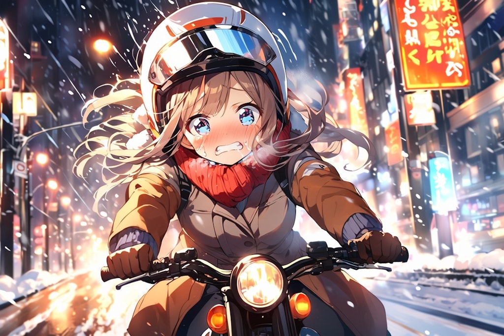 冬とバイクと寒さで震える女の子2