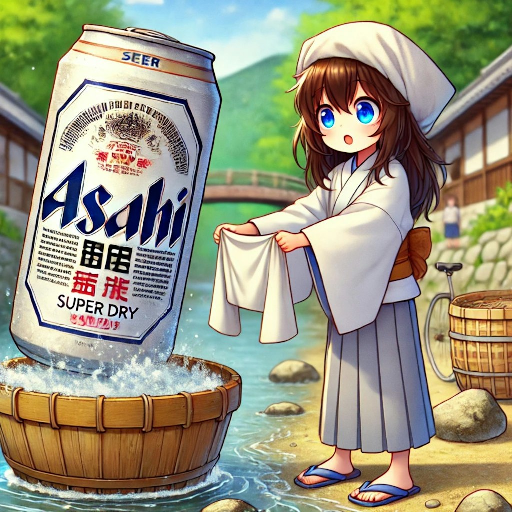 どんぶらこと流れてきたビールと小さな女の子