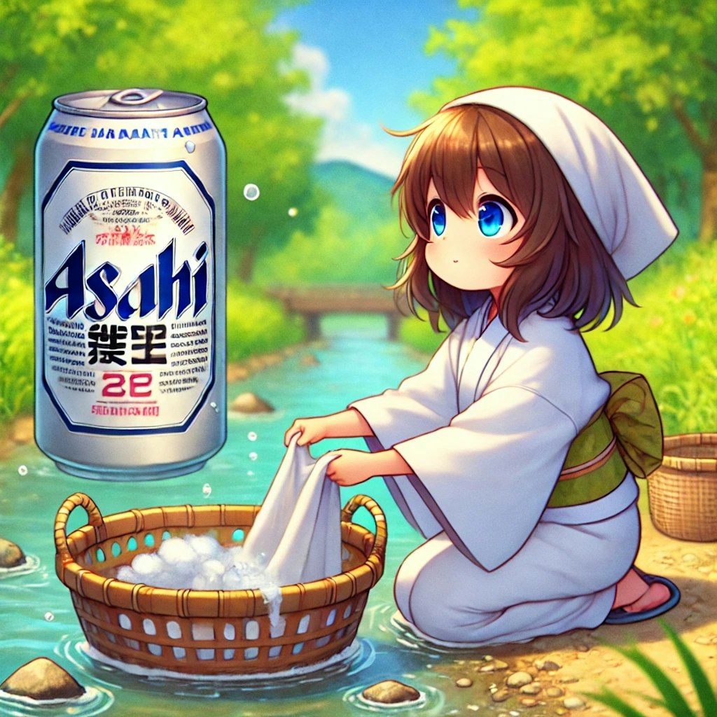 どんぶらこと流れてきたビールと小さな女の子