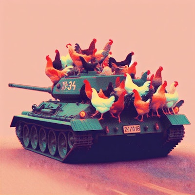 A tank leads chicks and ducklings (1)