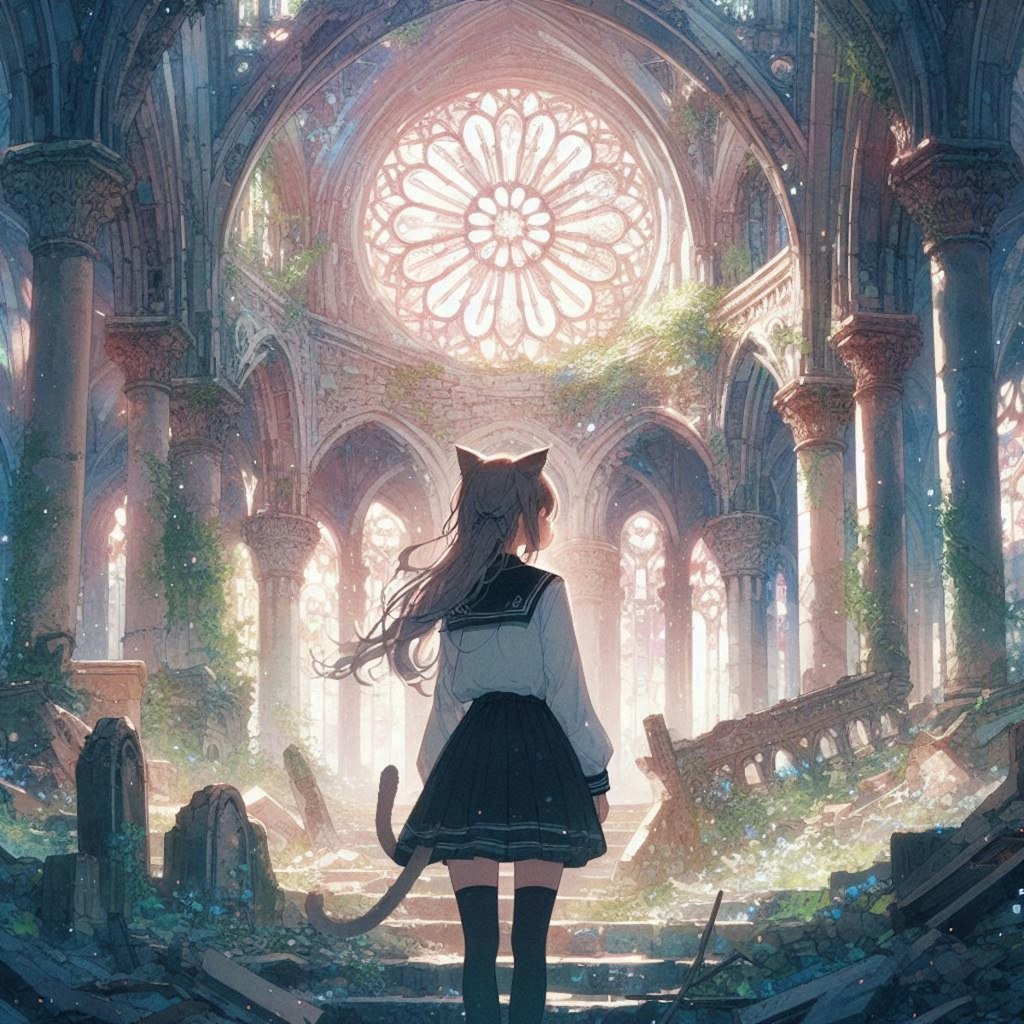 廃墟を訪れた旅人