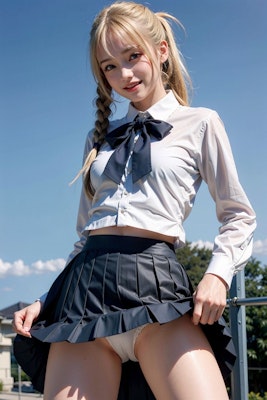 AIイラスト白ギャル貧乳ロリ顔　エロ画像　18歳女子校生海外コスプレイヤー　今日のパンツはどうですか？