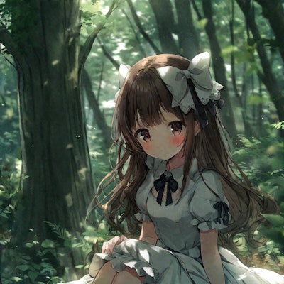 森の中で考える少女