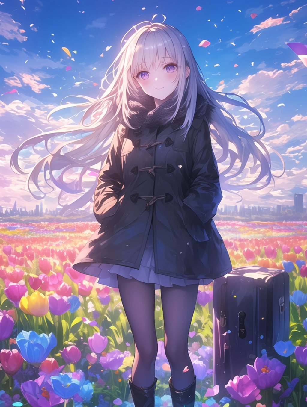 チューリップのお花と女の子 Tulip flowers and girls