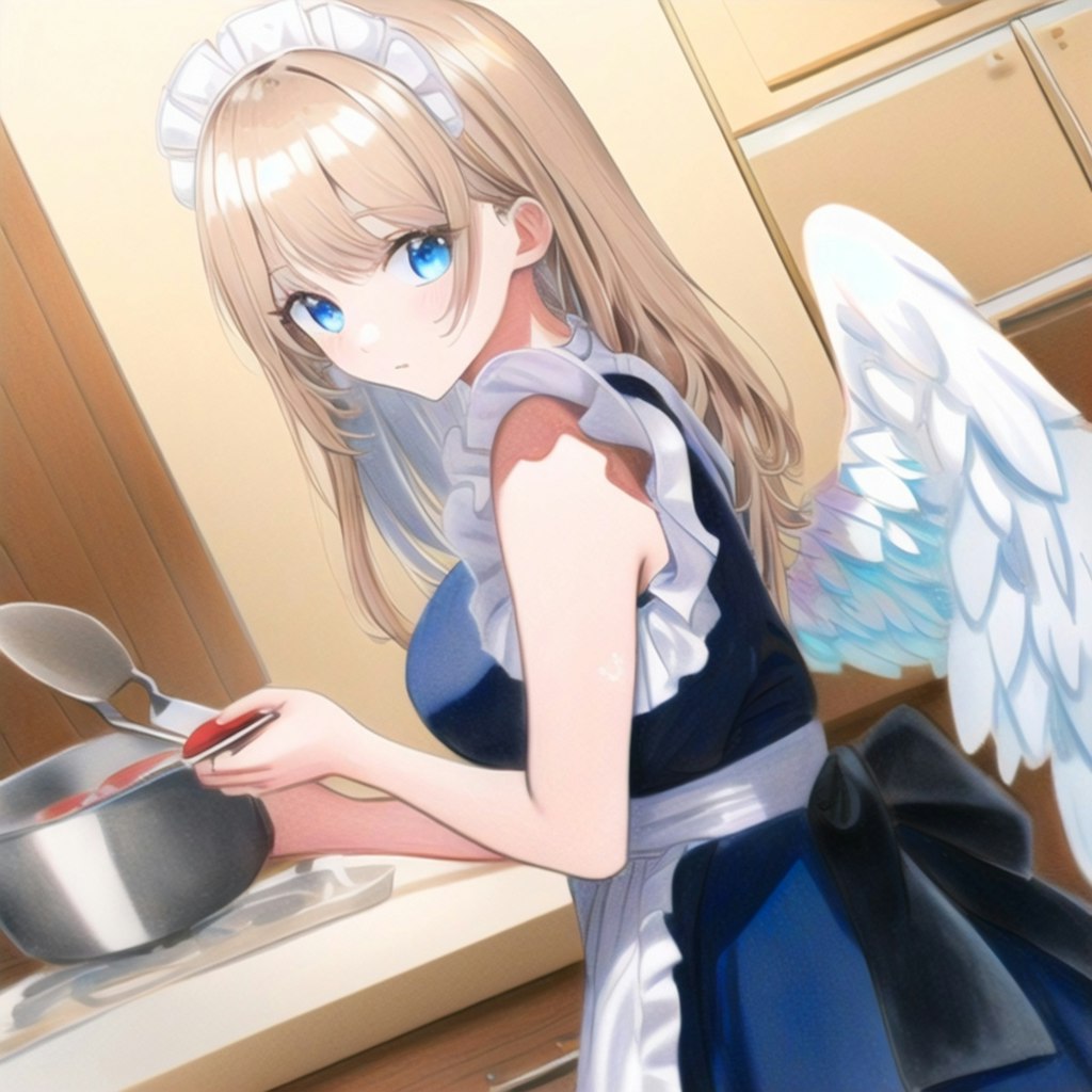 天使族のメイドさん in キッチン